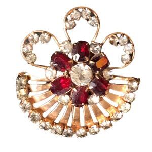 Scitarelli Signed Art Nouveau Gold Tone Brooch Ruby Color with Clear Rhinestones